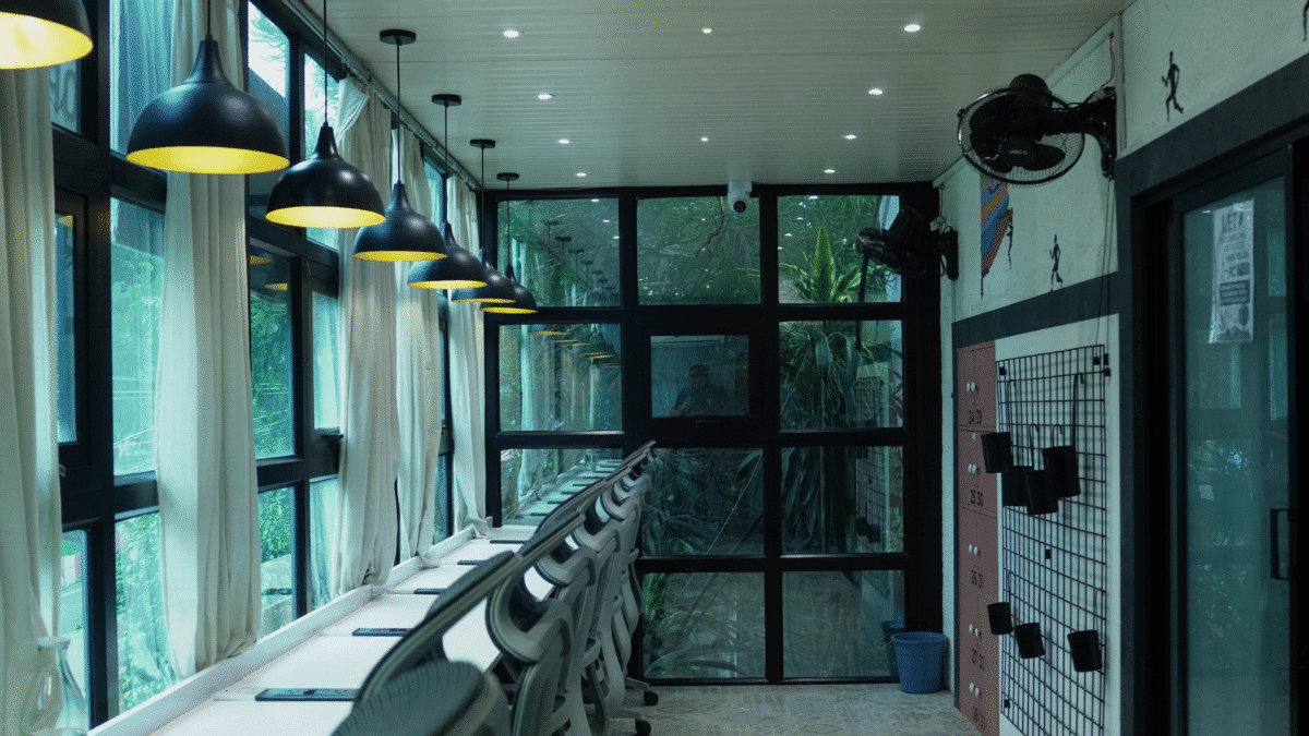 Modern coworking space interior at Estancia in Indore with professionals collaborating and networking events