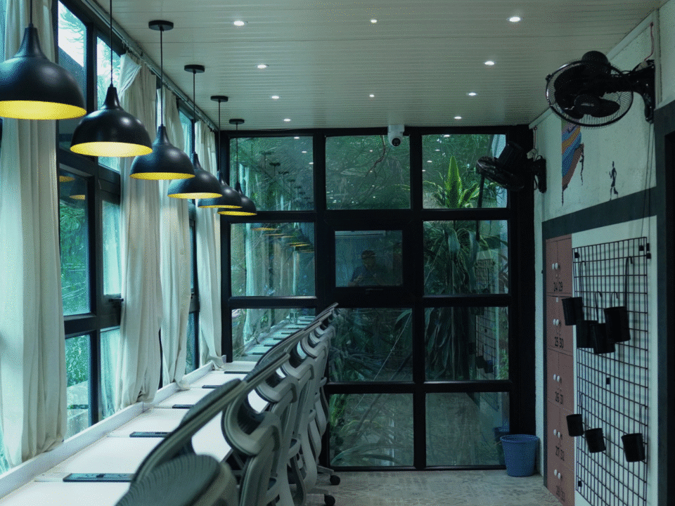 Modern coworking space interior at Estancia in Indore with professionals collaborating and networking events